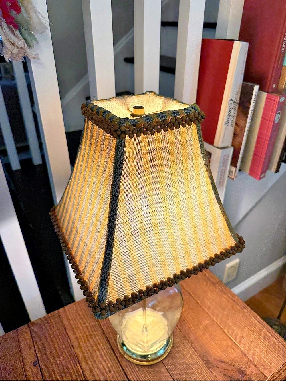 Vintage Collectible Table Lamp Gold & Clear with Striped Chic Shade - Picture 4 of 6